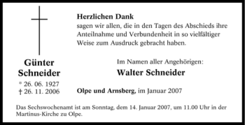 Traueranzeige von Günter Schneider von Tageszeitung