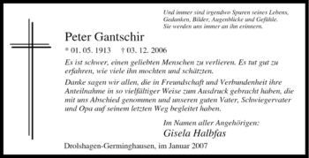 Traueranzeige von Peter Gantschir von Tageszeitung