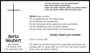 Traueranzeige von Berta Neubert von Tageszeitung