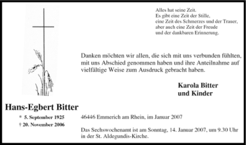 Traueranzeige von Hans-Egbert Bitter von Tageszeitung