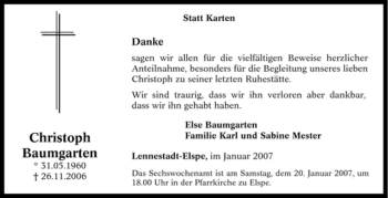 Traueranzeige von Christoph Baumgarten von Tageszeitung