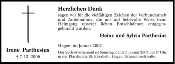Traueranzeige von Irene Parthesius von Tageszeitung