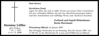 Traueranzeige von Hermine Löffler von Tageszeitung