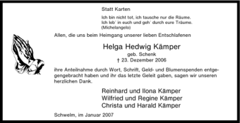 Traueranzeige von Helga Hedwig Kämper von Tageszeitung