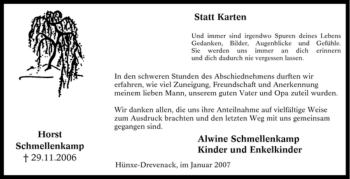 Traueranzeige von Horst Schmellenkamp von Tageszeitung