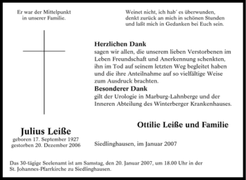 Traueranzeige von Julius Leiße von Tageszeitung