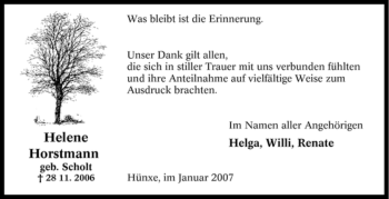 Traueranzeige von Helene Horstmann von Tageszeitung