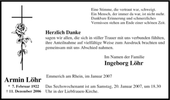 Traueranzeige von Armin Löhr von Tageszeitung