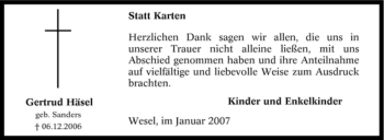 Traueranzeige von Gertrud Häsel von Tageszeitung