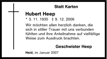 Traueranzeige von Hubert Heep von Tageszeitung