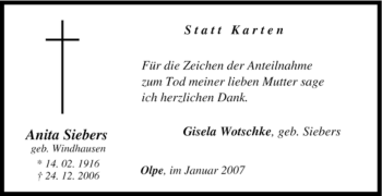 Traueranzeige von Anita Siebers von Tageszeitung