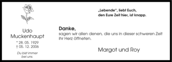 Traueranzeige von Udo Muckenhaupt von Tageszeitung