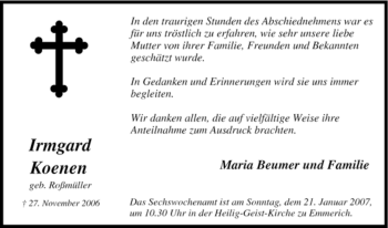 Traueranzeige von Irmgard Koenen von Tageszeitung