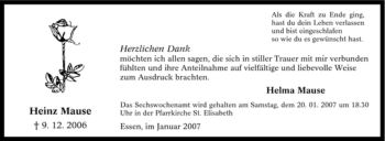 Traueranzeige von Heinz Mause von Tageszeitung