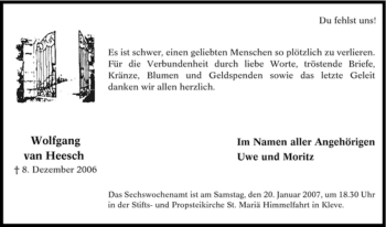 Traueranzeige von Wolfgang van Heesch von Tageszeitung