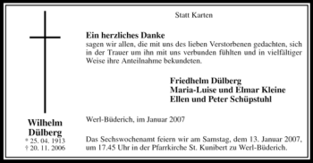Traueranzeige von Wilhelm Dülberg von Tageszeitung