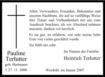 Traueranzeige von Pauline Terlutter von Tageszeitung