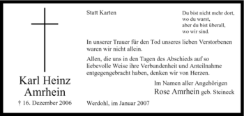 Traueranzeige von Karl Heinz Amrhein von Tageszeitung