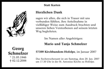 Traueranzeige von Georg Schmelzer von Tageszeitung