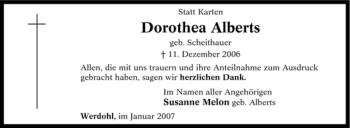 Traueranzeige von Dorothea Alberts von Tageszeitung