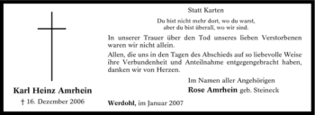 Traueranzeige von Karl Heinz Amrhein von Tageszeitung