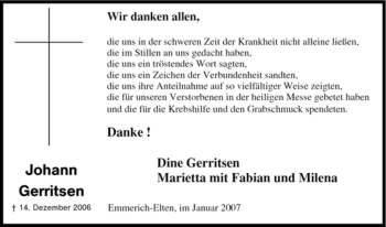 Traueranzeige von Johann Gerritsen von Tageszeitung