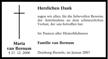 Traueranzeige von Maria van Bernum von Tageszeitung