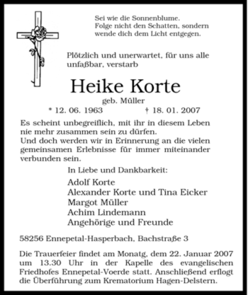 Traueranzeige von Heike Korte von Tageszeitung