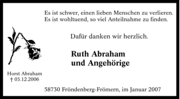 Traueranzeige von Horst Abraham von Tageszeitung