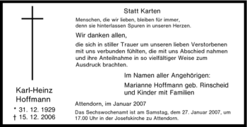 Traueranzeige von Karl-Heinz Hoffmann von Tageszeitung