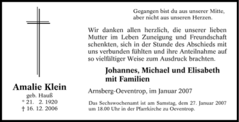 Traueranzeige von Amalie Klein von Tageszeitung