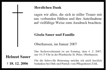 Traueranzeige von Helmuth Sauer von Tageszeitung