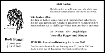 Traueranzeige von Rudi Poggel von Tageszeitung