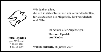 Traueranzeige von Petra Upadek von Tageszeitung
