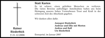 Traueranzeige von Rainer Biederbick von Tageszeitung