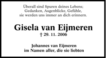 Traueranzeige von Gisela van Eijmeren von Tageszeitung