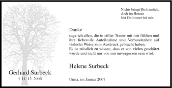 Traueranzeige von Helene Surbeck von Tageszeitung