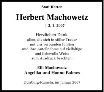 Traueranzeige von Herbert Machowetz von Tageszeitung