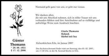 Traueranzeige von Günter Themann von Tageszeitung