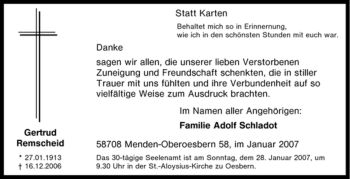 Traueranzeige von Gertrud Remscheid von Tageszeitung