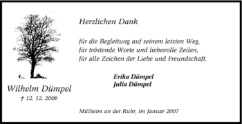 Traueranzeige von Wilhelm Dümpel von Tageszeitung