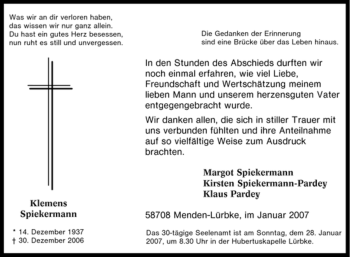 Traueranzeige von Klemens Spiekermann von Tageszeitung