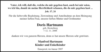 Traueranzeige von Doris Hartmann von Tageszeitung