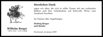 Traueranzeige von Wilhelm Berger von Tageszeitung