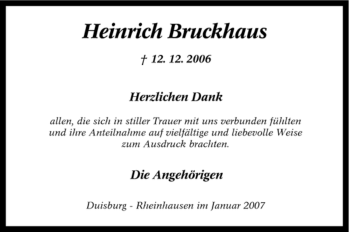 Traueranzeige von Heinrich Bruckhaus von Tageszeitung