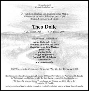 Traueranzeige von Theo Dolle von Tageszeitung