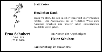 Traueranzeige von Erna Schubert von Tageszeitung