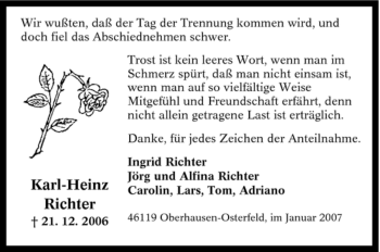 Traueranzeige von Karl-Heinz Richter von Tageszeitung