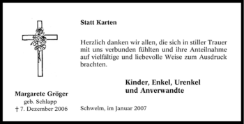 Traueranzeige von Margarete Gröger von Tageszeitung