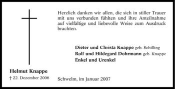 Traueranzeige von Helmuth Knappe von Tageszeitung